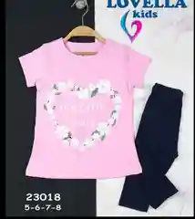 Розовый комплект детский трикотажный для девочки футболка+бриджи LOVELLA 23018