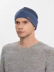 Синий меланж шапка мужская "Пётр", бини, с подкладом, на флисе, осень-зима