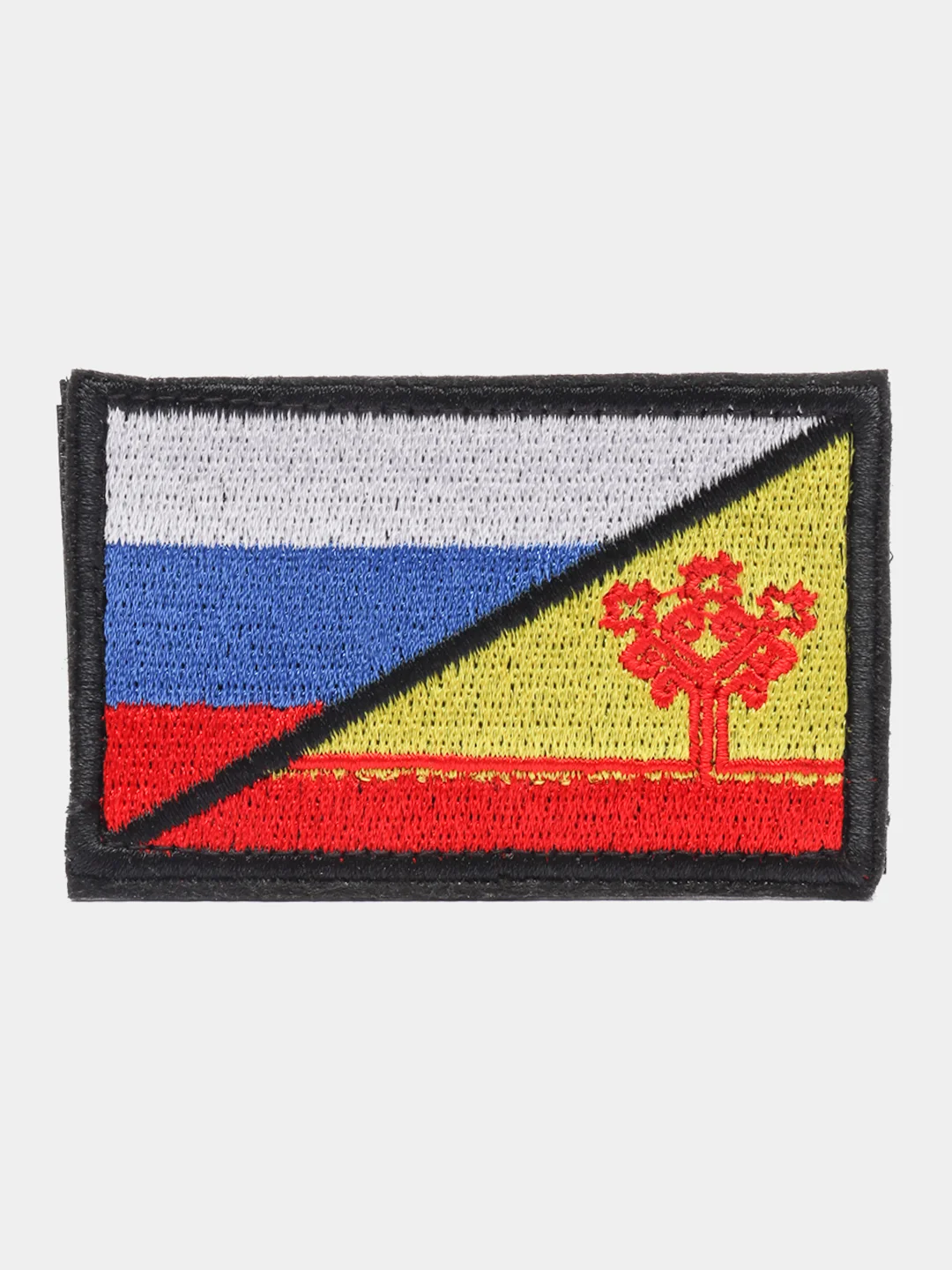 Черный шеврон-нашивка: флаг РФ и Чувашии, на липучке