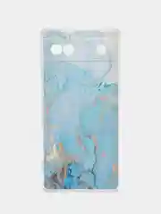 Светло-синий силиконовый для Google Pixel 6A / Гугл Пиксель 6А с рисунком, защита камеры
