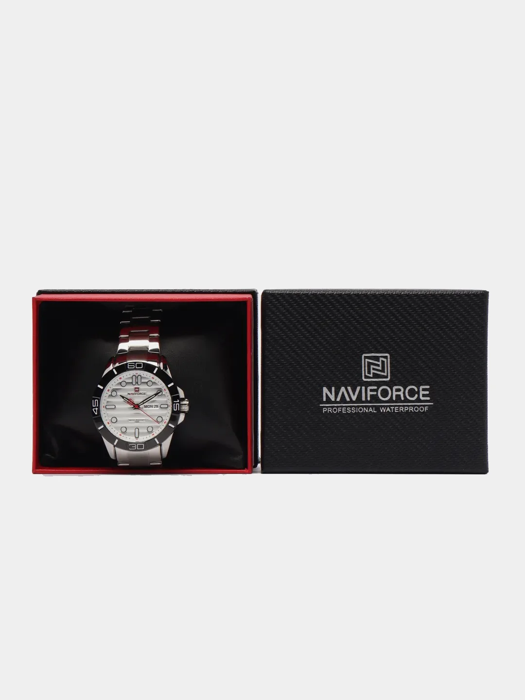 Серебряный мужские наручные часы Naviforce NF9198 с календарём, в подарочной упаковке