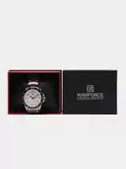 Серебряный мужские наручные часы Naviforce NF9198 с календарём, в подарочной упаковке