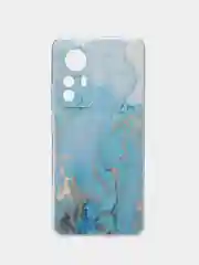 Светло-синий силиконовый чехол для Xiaomi 12T Pro / Сяоми 12Т Про прозрачный, с рисунком, защита камеры