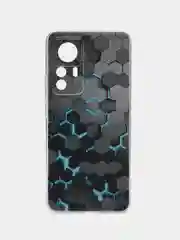 Бирюзовый силиконовый чехол для Xiaomi 12T Pro / Сяоми 12Т Про прозрачный, с рисунком, защита камеры
