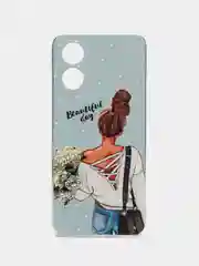 Тёмно-серый силиконовый чехол на Oppo A17 / Оппо А17 прозрачный, с рисунком, защита камеры
