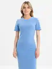 Голубой платье Женское с боковым разрезом,  хлопок, вечернее, маломерит