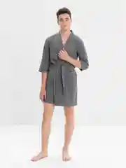 Серый халат домашний мужской вафельный
