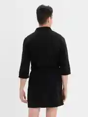Черный халат домашний мужской вафельный