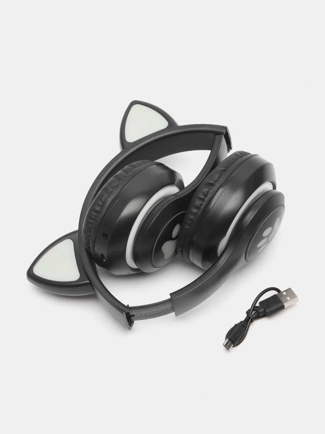 Черный беспроводные Bluetooth наушники с кошачьими светящимися ушками