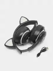 Черный беспроводные Bluetooth наушники с кошачьими светящимися ушками