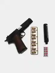 Угольный пистолет игрушечный Colt с глушителем, кольт оружие, подарок на 23 февраля