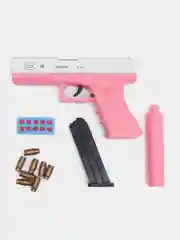 Розовый пистолет игрушечный перезаряжаемый Glock с глушителем, оружие, подарок на 23 февраля
