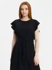 Черный женское платье с поясом, летнее, с юбочкой воланом