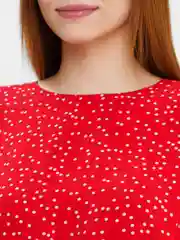 Красный платье в горошек оверсайз polka dot женское мини с объемными рукавами и юбкой полусолнце