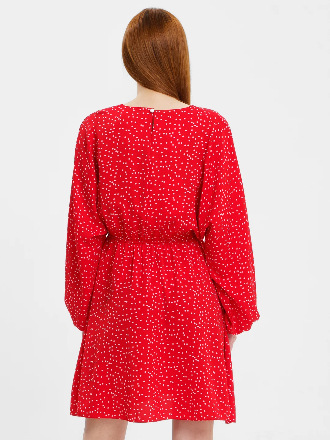 Красный платье в горошек оверсайз polka dot женское мини с объемными рукавами и юбкой полусолнце