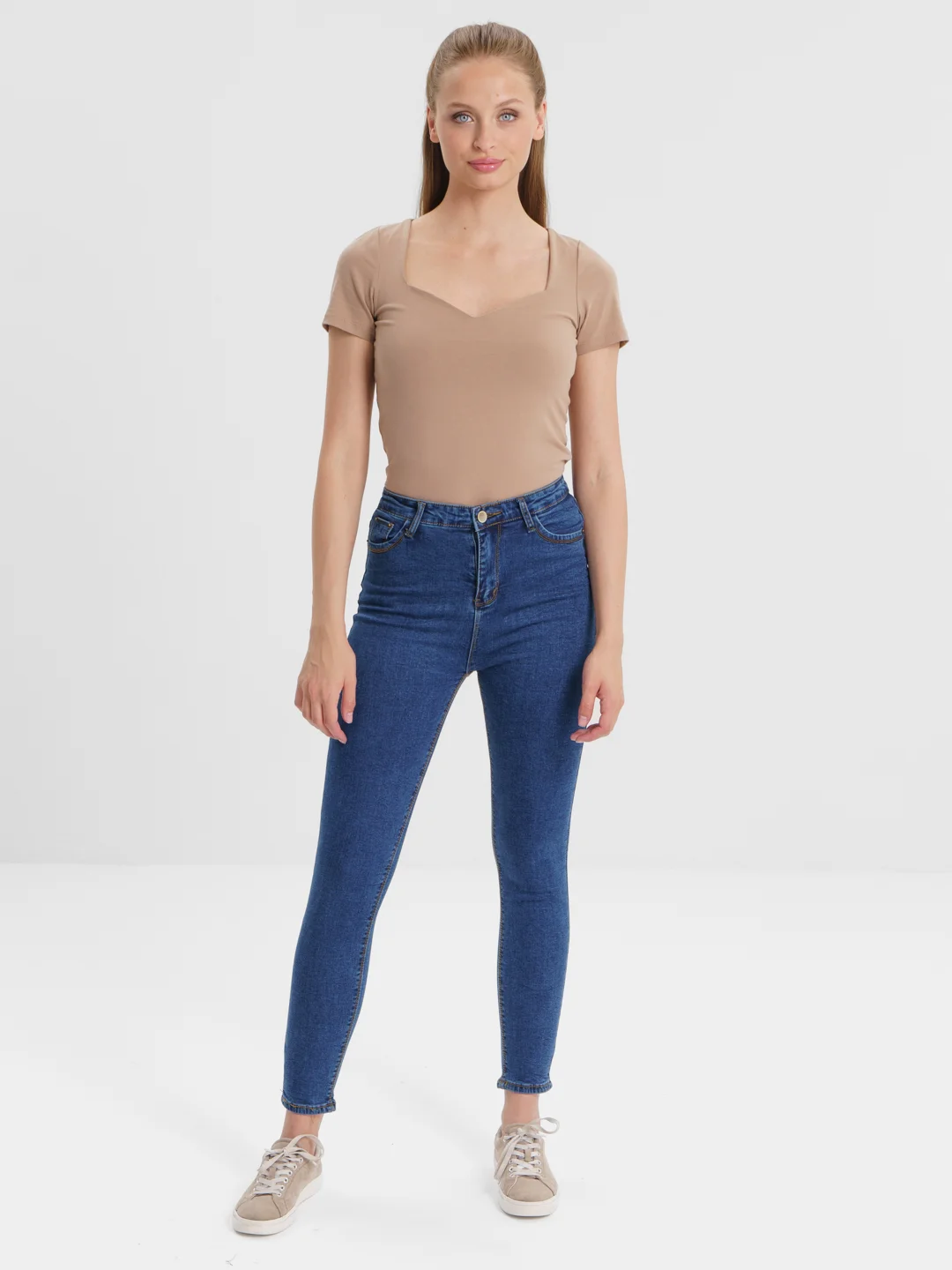 Синий джинсы женские Skinny, утепленные, высокая посадка