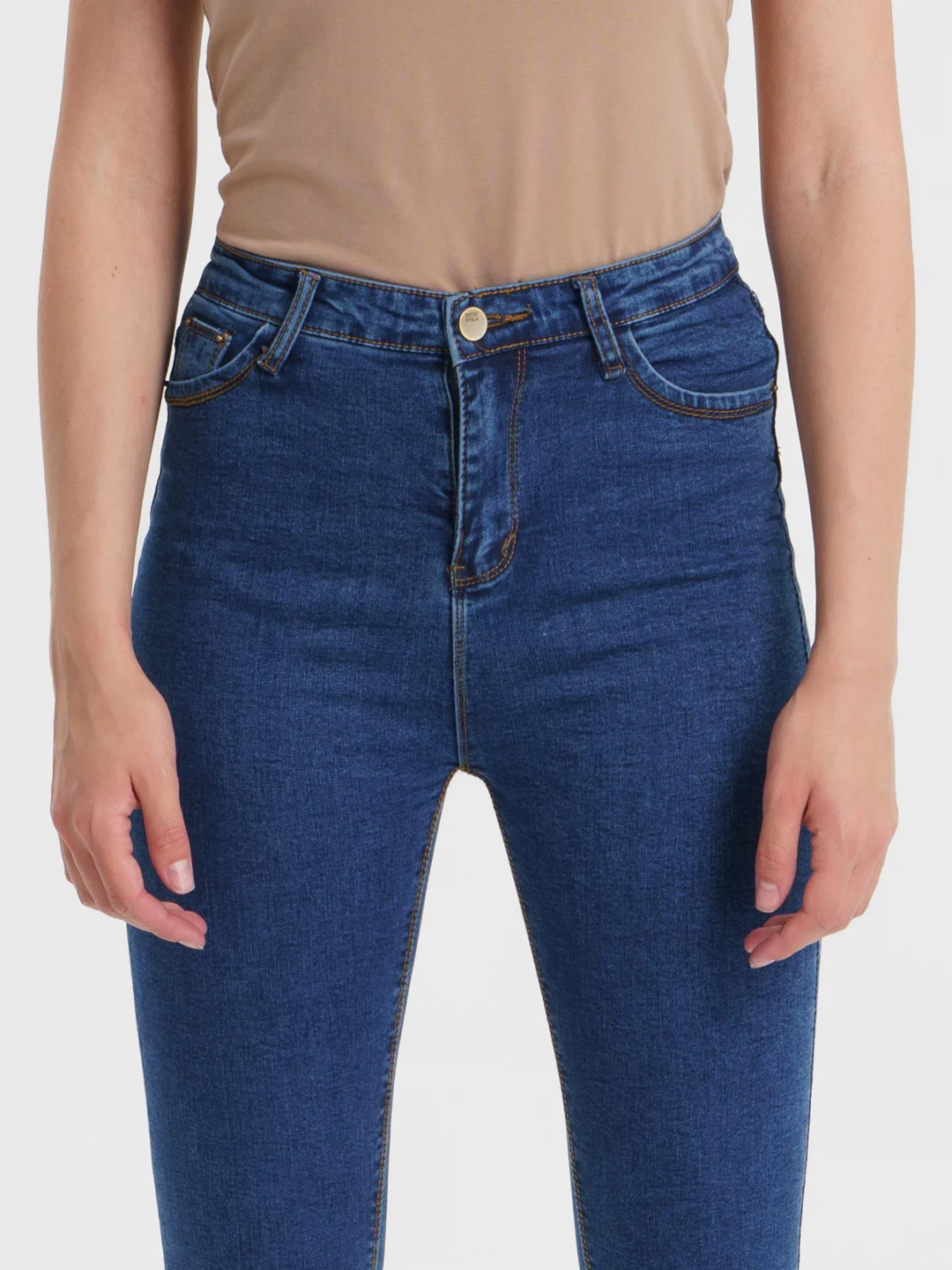 Синий джинсы женские Skinny, утепленные, высокая посадка