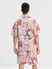 Розовый мужской летний пляжный костюм, двойка, рубашка, шорты