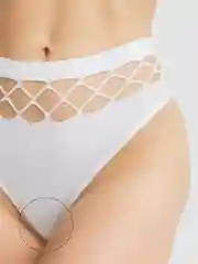 Белый женские трусы стринги, высокие, сетка