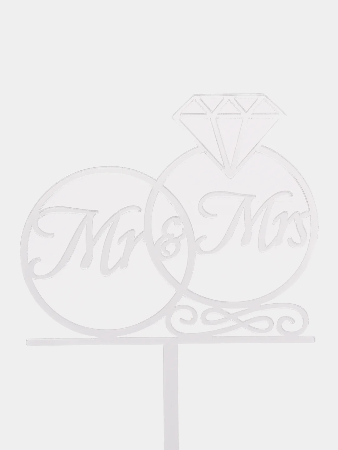 Серебряный топпер #Т33 в форме колец с надписью "Mr&Mrs" для свадебного торта
