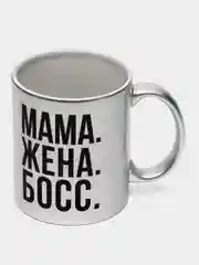 Мир Сувенир/Керамическа кружка серебро "МАМА ЖЕНА БОСС", 300 мл