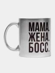 Мир Сувенир/Керамическа кружка серебро "МАМА ЖЕНА БОСС", 300 мл