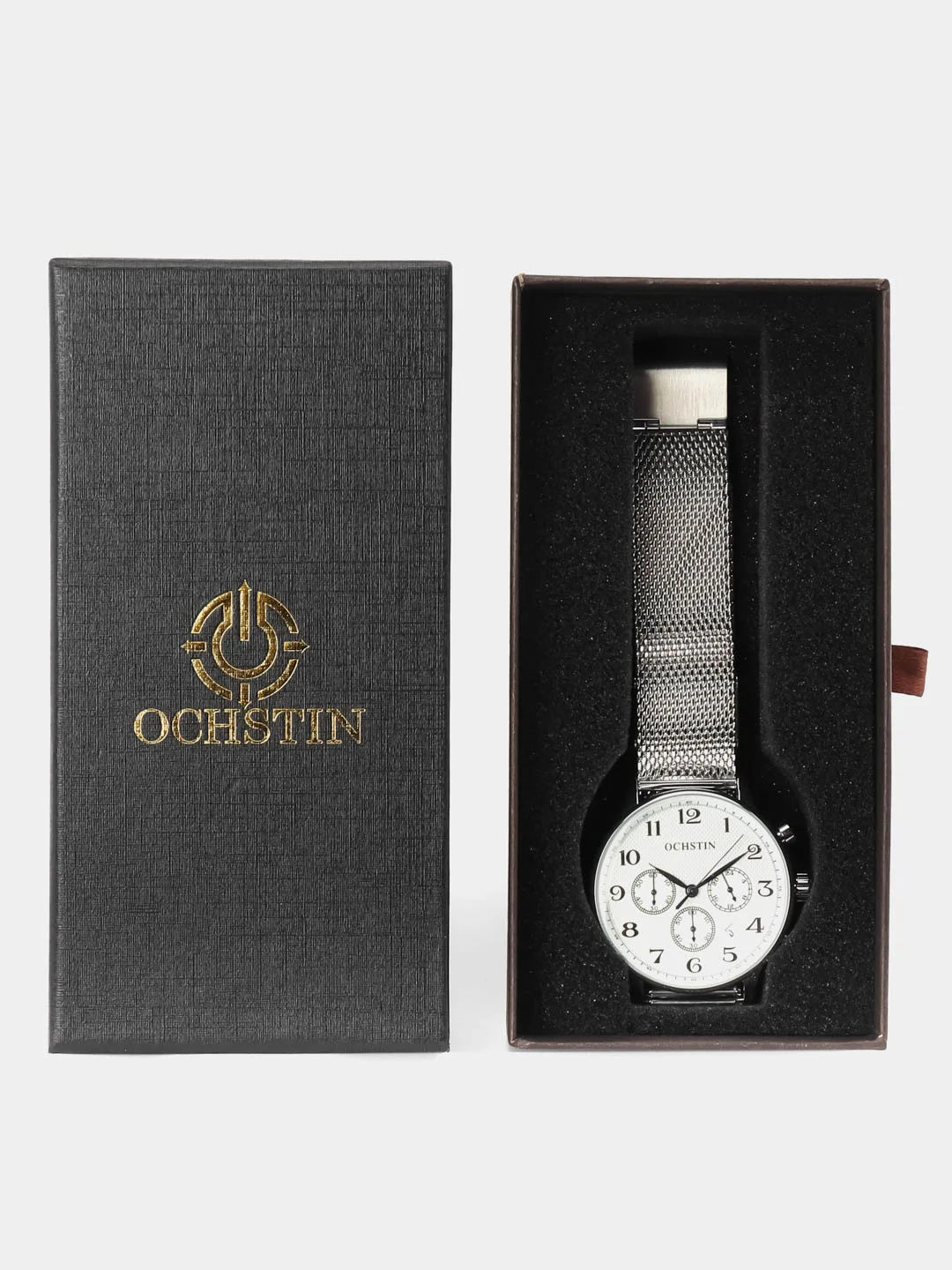 Серебряный мужские наручные часы Ochstin 6050D с хронографом в подарочной упаковке