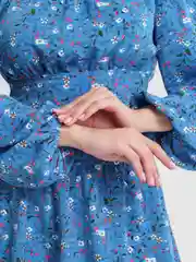 Лазурный платье летнее, женское, повседневное, кружевное, принт с цветочками