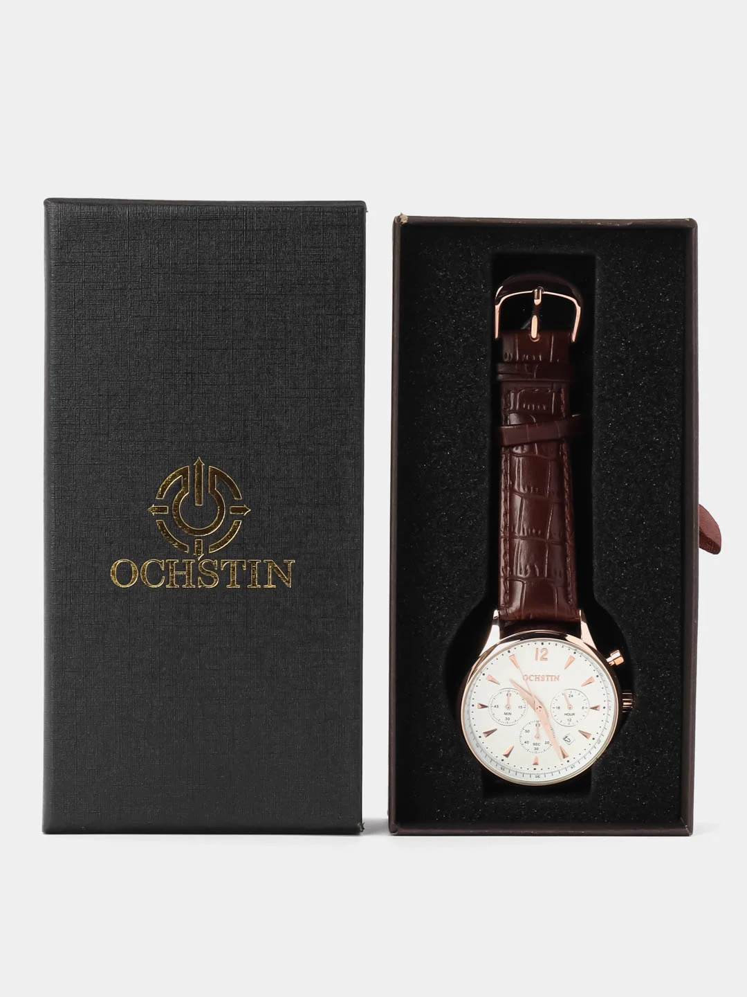 Коричневый мужские наручные часы Ochstin 6050A с хронографом в подарочной упаковке
