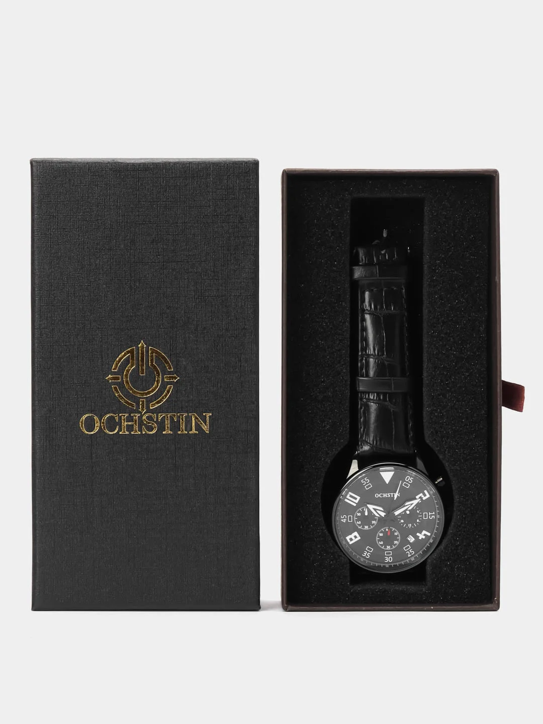 Черный мужские наручные часы Ochstin 6050B с хронографом в подарочной упаковке