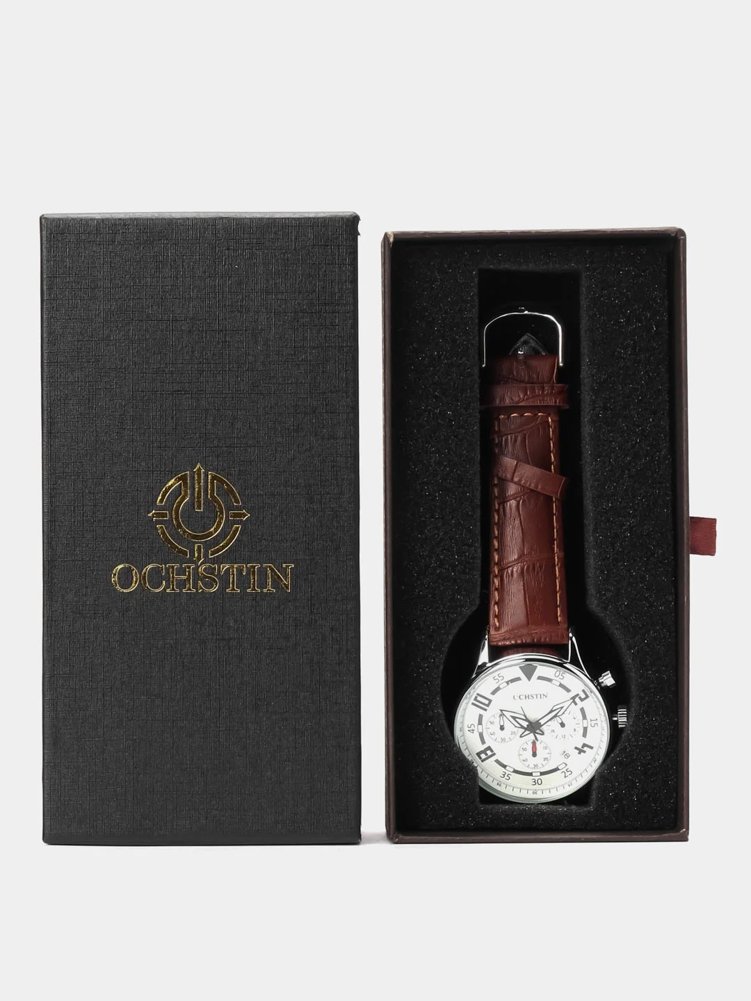 Коричневый мужские наручные часы Ochstin 6050B с хронографом в подарочной упаковке