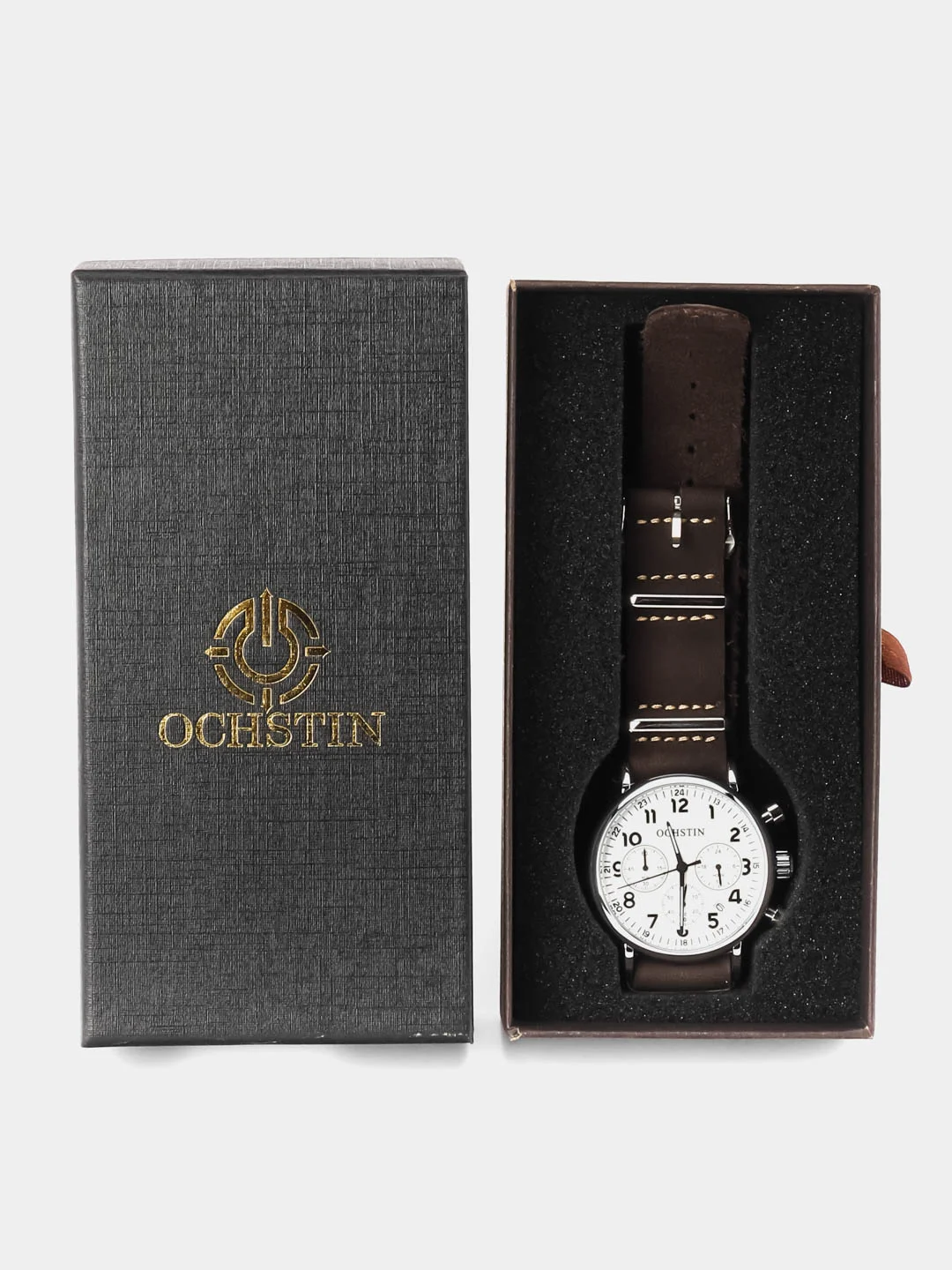Шоколадный мужские наручные часы Ochstin 6081A с хронографом в подарочной упаковке