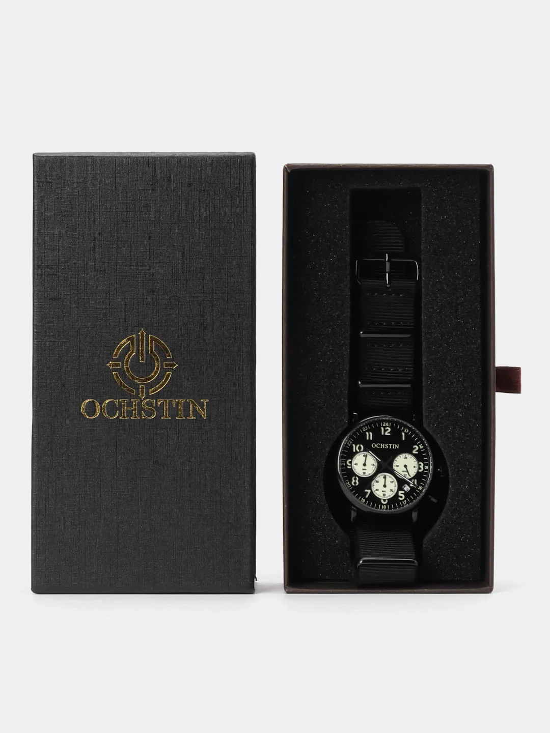 Черный мужские наручные часы Ochstin 6081A с хронографом в подарочной упаковке