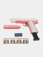 Розовый пистолет игрушечный Colt с глушителем, кольт оружие, подарок на 23 февраля