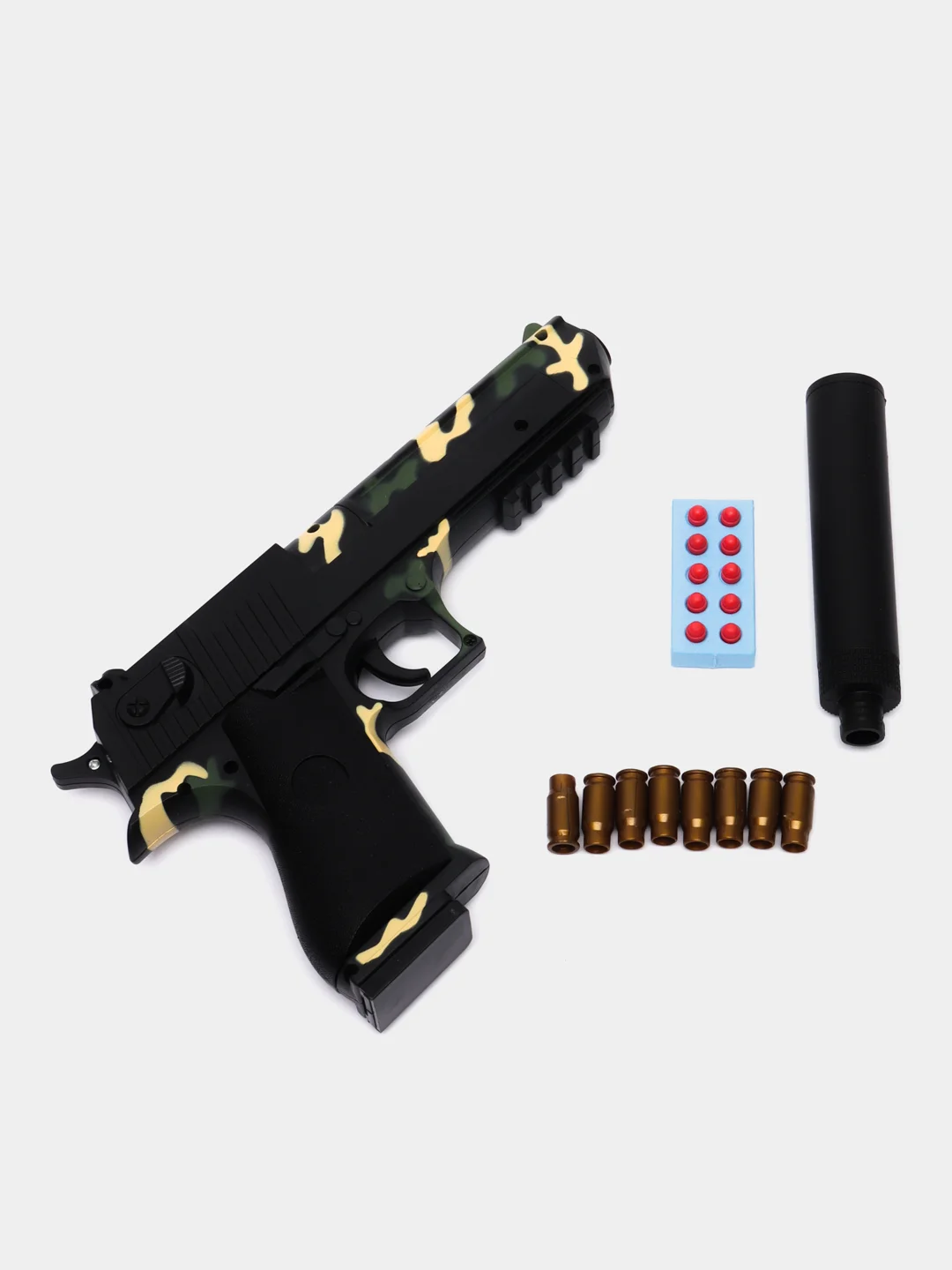 Зелёный хаки пистолет игрушечный Desert Eagle с глушителем, дигл оружие, подарок на 23 февраля