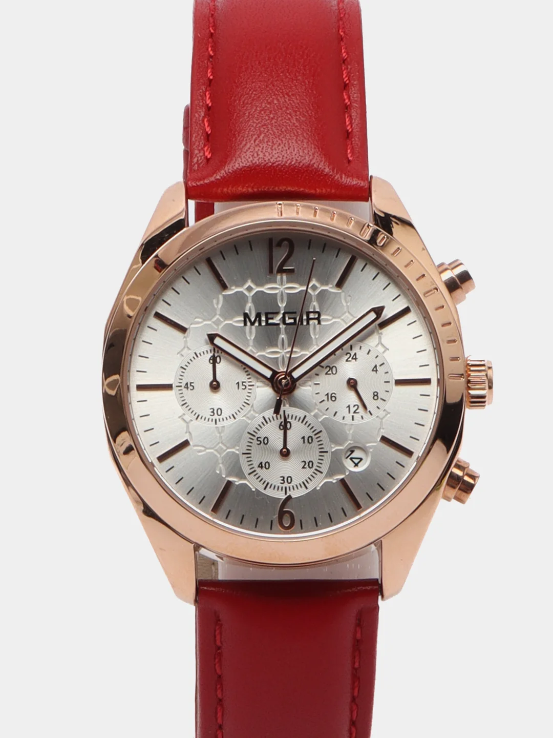 Красный женские наручные часы Megir ML2115LR, с хронографом, в подарочной упаковке