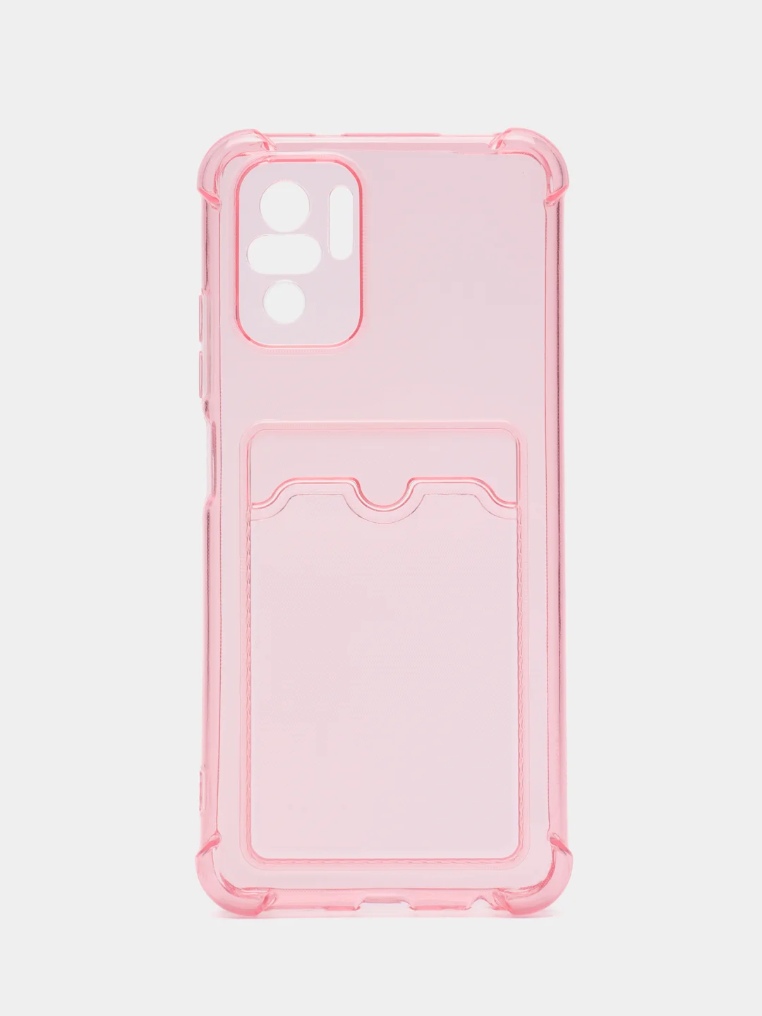 Розовый чехол противоударный Xiaomi Redmi Note 10, 10S, Poco M5s, прозрачный, с карманом для карты