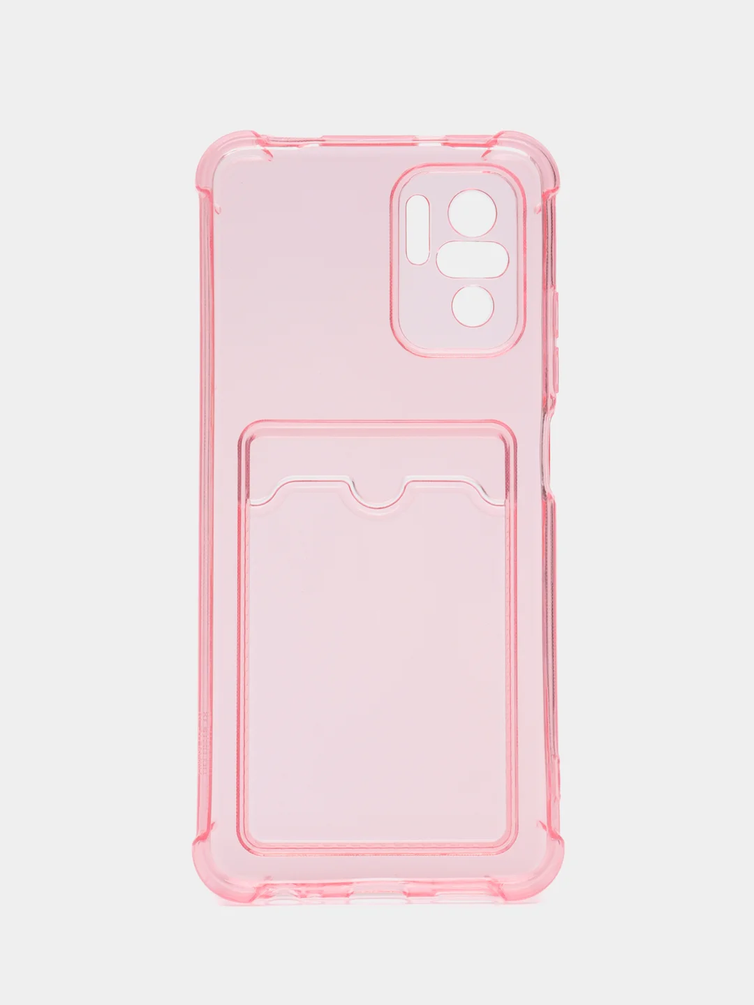 Розовый чехол противоударный Xiaomi Redmi Note 10, 10S, Poco M5s, прозрачный, с карманом для карты