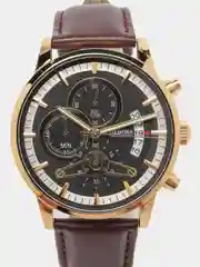 Желтый мужские наручные часы Dedima D-159, с кожаным ремешком и хронографом