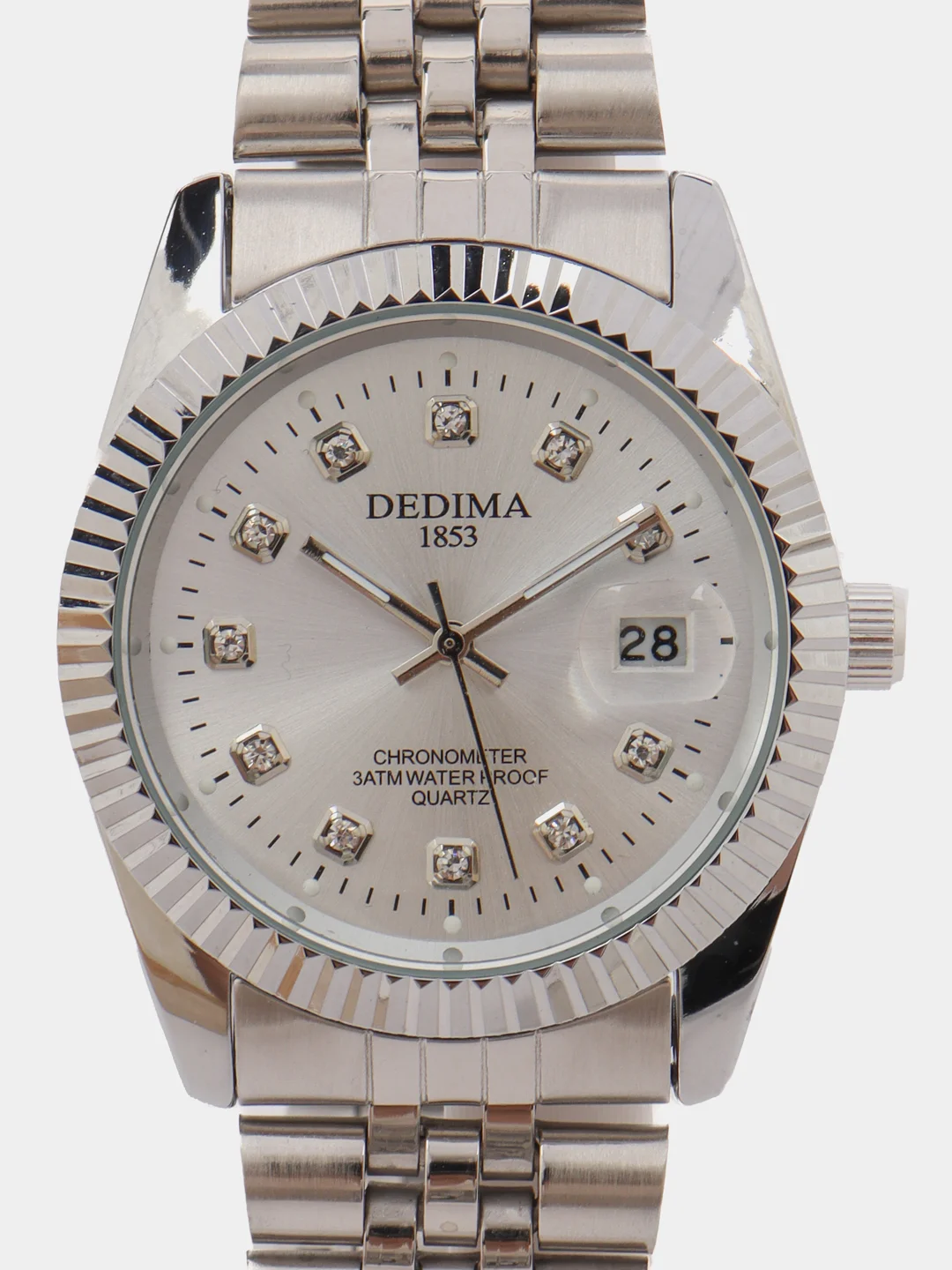Серебряный мужские наручные часы Dedima D-188 с календарём, в подарочной упаковке