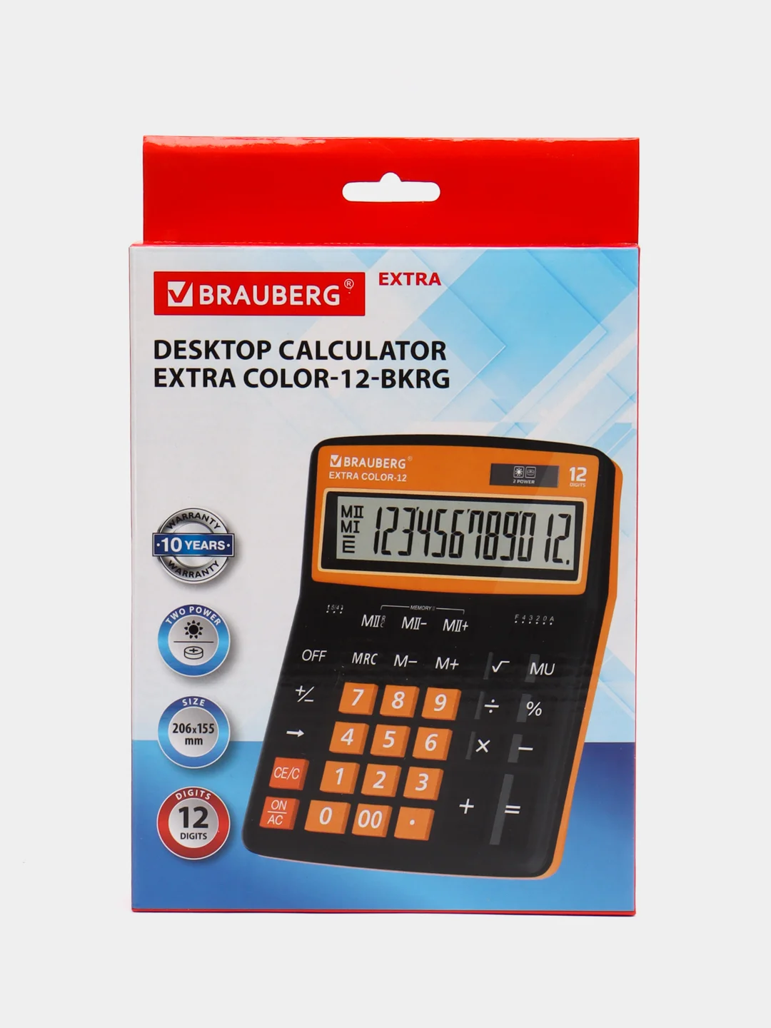 Калькулятор настольный BRAUBERG EXTRA COLOR-12-BKRG (206x155мм), 12 разряд,ЧЕРНО-ОРАНЖЕВЫЙ