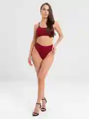 Бордовый купальник раздельный, женский, в рубчик