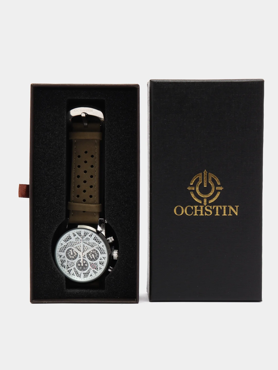 Песочный хаки мужские наручные часы Ochstin 6052B с хронографом в подарочной упаковке
