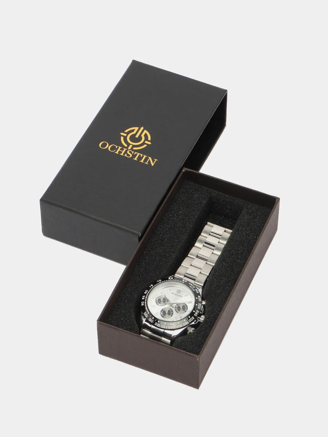 Серебряный мужские наручные часы Ochstin 6103B с хронографом в подарочной упаковке