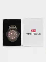 Коричневый мужские наручные часы Mini Focus MF0136G, с нейлоновым ремешком и календарём