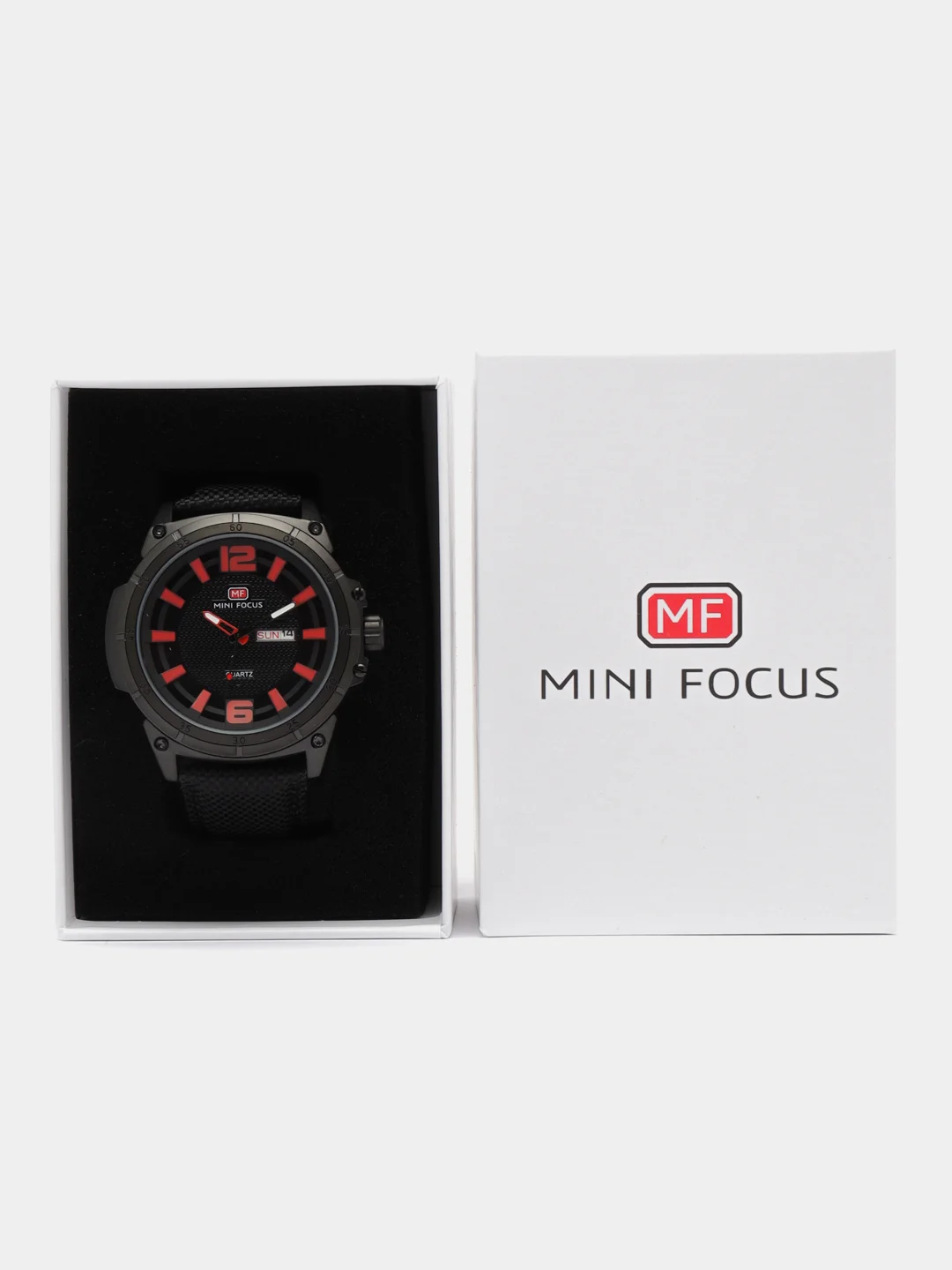 Красный мужские наручные часы Mini Focus MF0136G, с нейлоновым ремешком и календарём