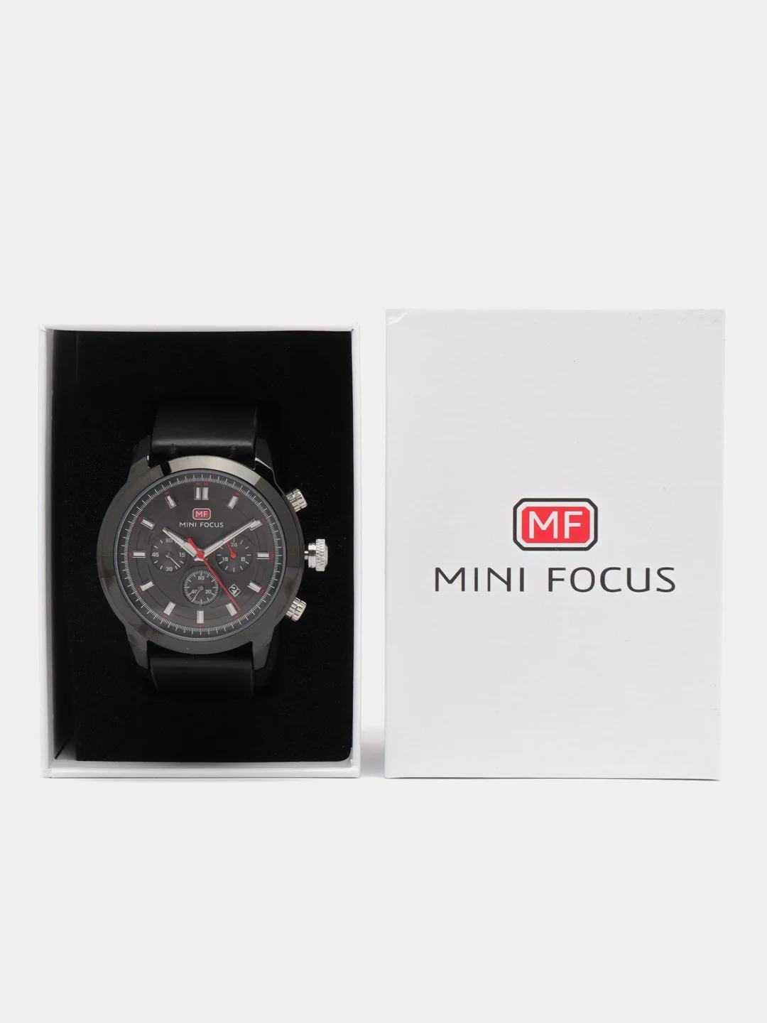 Черный мужские наручные часы Mini Focus MF0112G с хронографом, в подарочной упаковке