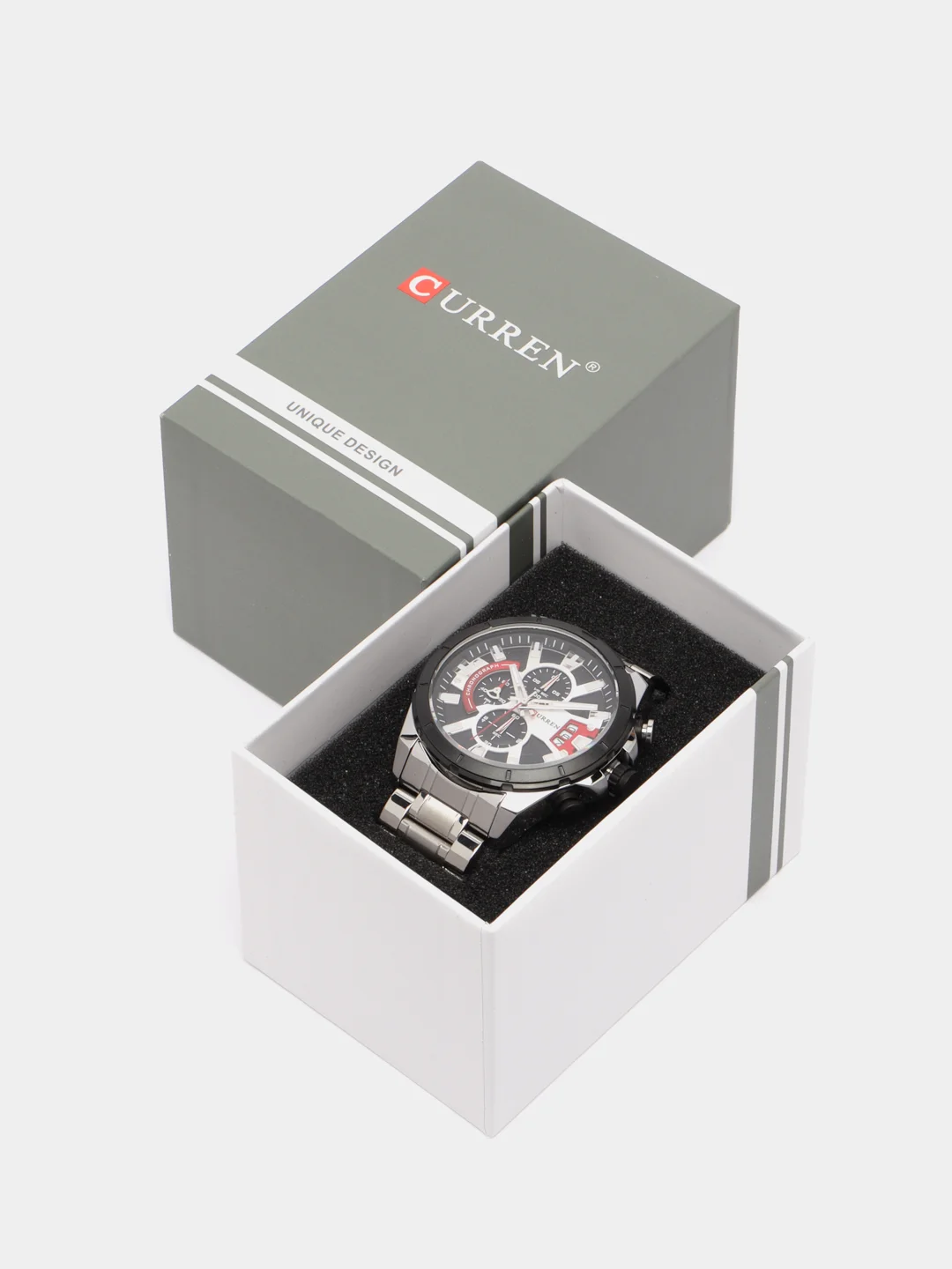 Серебряный мужские наручные часы Curren 8401 с хронографом в подарочной упаковке