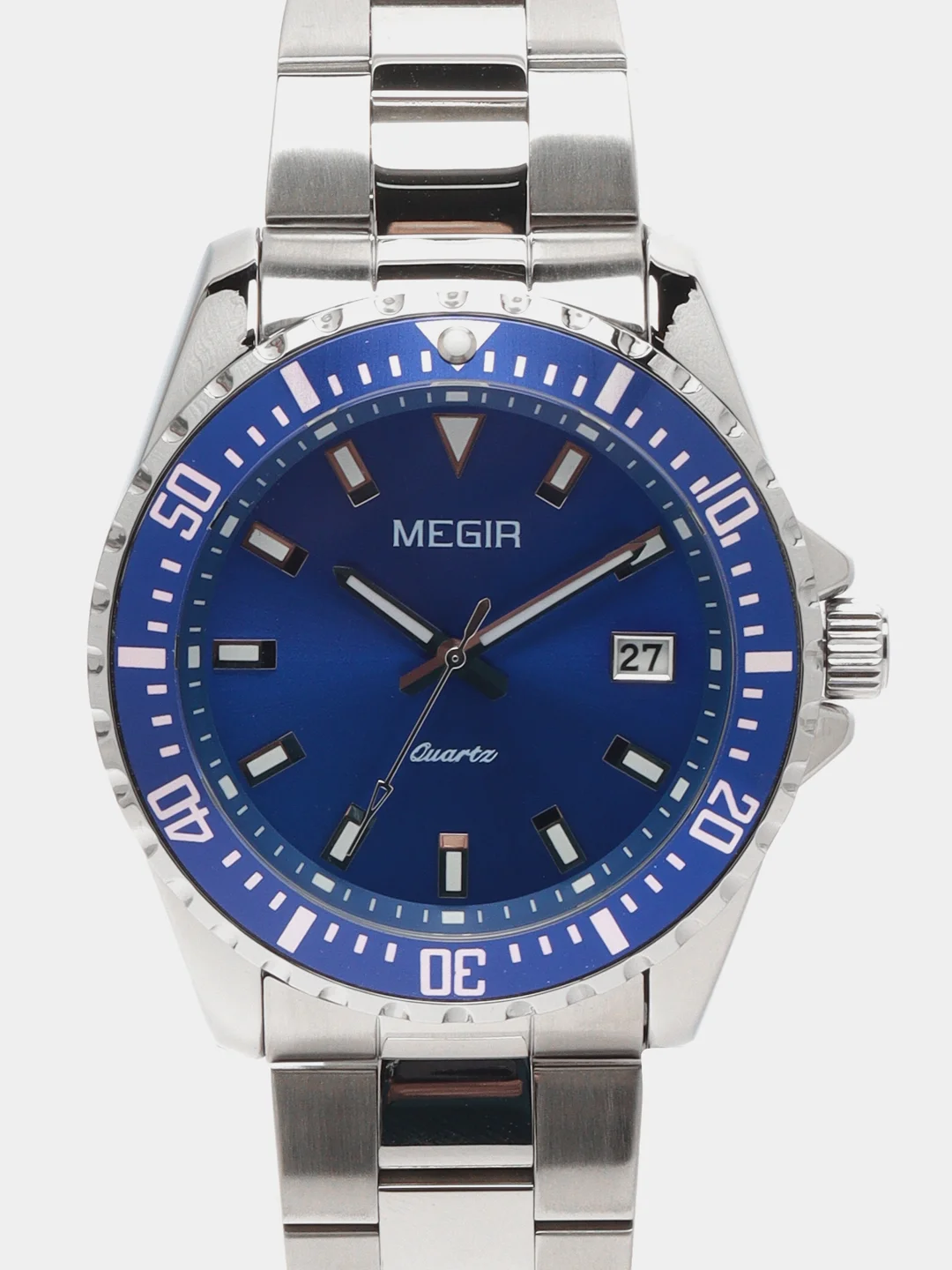 Серебряный мужские наручные часы Megir MS2064AG, с календарём, в подарочной упаковке