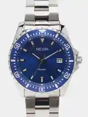 Серебряный мужские наручные часы Megir MS2064AG, с календарём, в подарочной упаковке